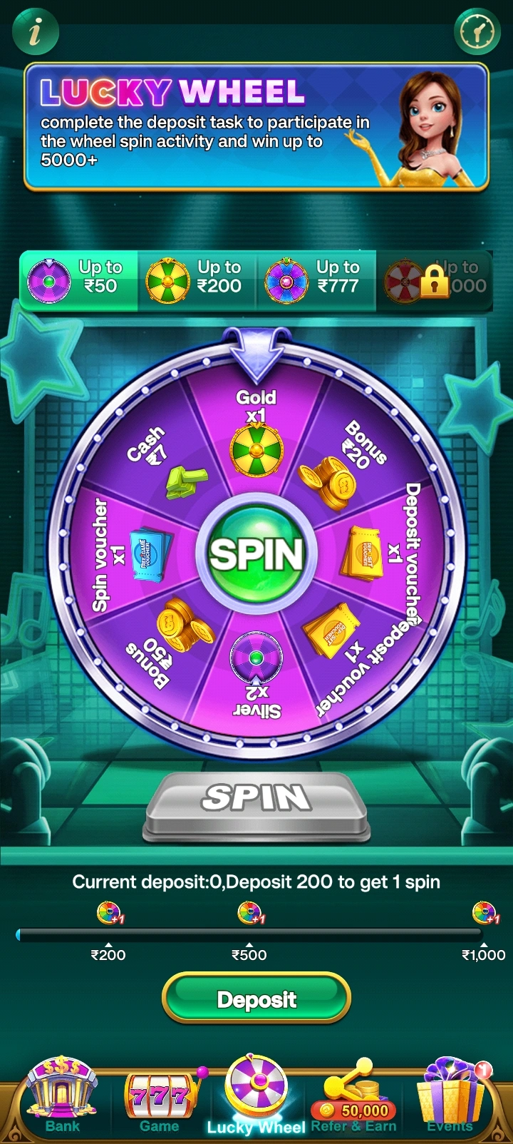 SPIN777 app interface 2