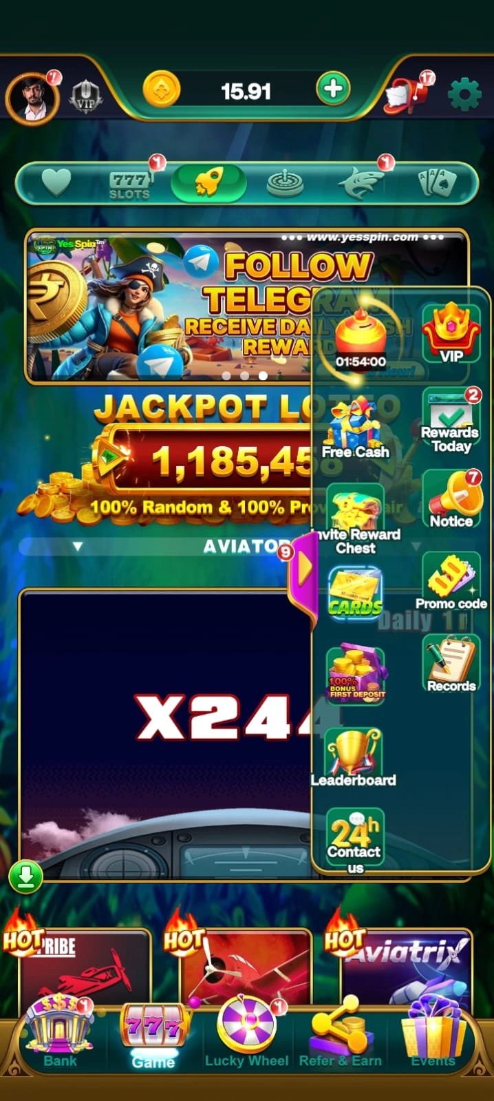 Yes Spin app interface 3