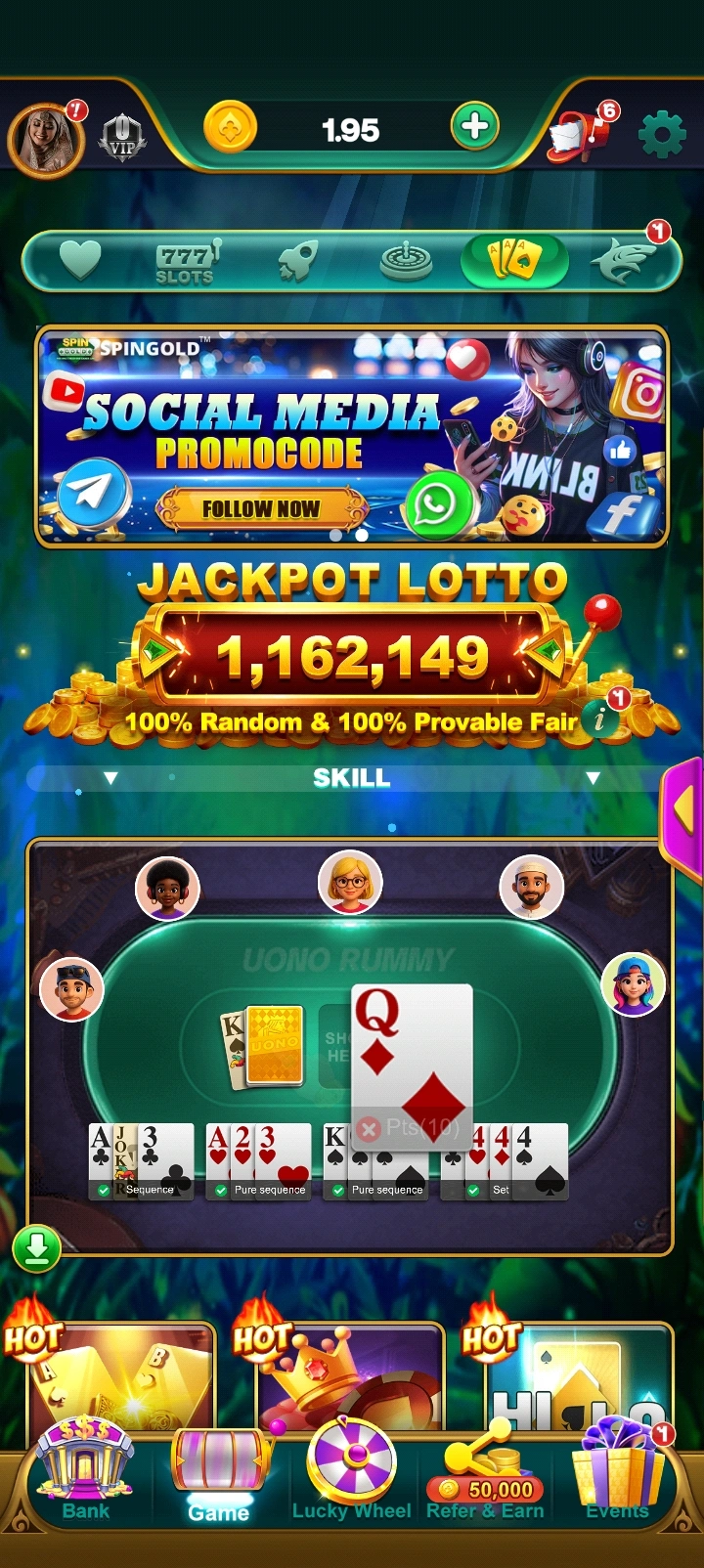 Spin Gold app interface 2