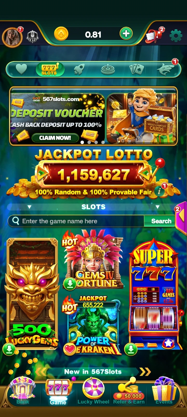 567SLOTS app interface 4